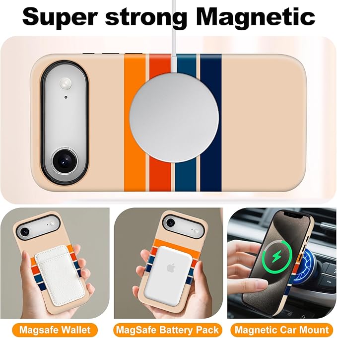 Magnetic for iPhone 17 Air Case Cute Stripes Phone Case, Shockproof Slim TPU and Hard PC Protective Phone Cover Compatible with MagSafe Designed for Women Girls,Retro