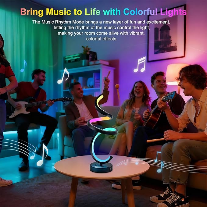 RGB Spiral LED Table Lamp, Dimmable Creative Bedside Lamp, Modern Color Changing Nightstand Light for Bedroom, Gaming Room & Home Decor
