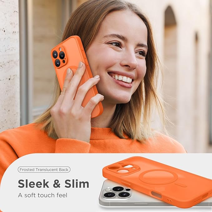 CAPRARO Magnetic Compatible with iPhone 16 Pro Case, Upgraded [Full Camera Protection] [Compatible with MagSafe] Protective Translucent Matte Women Girl Phone Case Cover, Orange Yellow