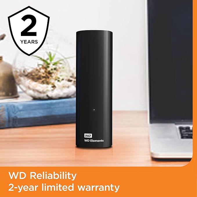 Western Digital 12TB Elements Desktop External Hard Drive, USB 3.0 drive for plug-and-play storage - WDBWLG0120HBK-WESN