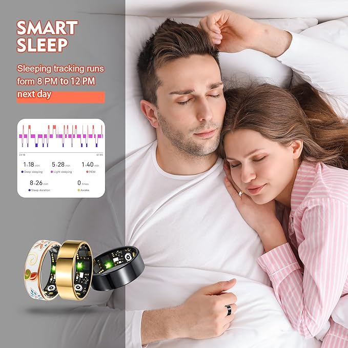Smart Ring Health Tracker for Women Men, Sleep Tracker with Heart Rate,SpO₂,Blood Pressure, Fitness Ring for Activity Monitoring, No Subscription, Step Tracker Ring for ios&Android (Black, #12)