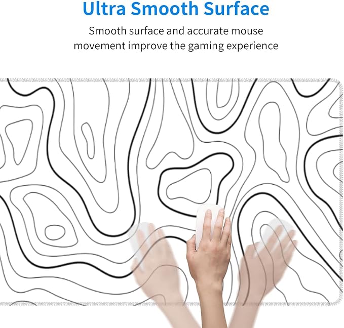 White Extended Gaming Mouse Pad - 31.5 x 11.8 Inch Black and White Topographic Mouse Pad with Anti-Slip Rubber Base for Home Office
