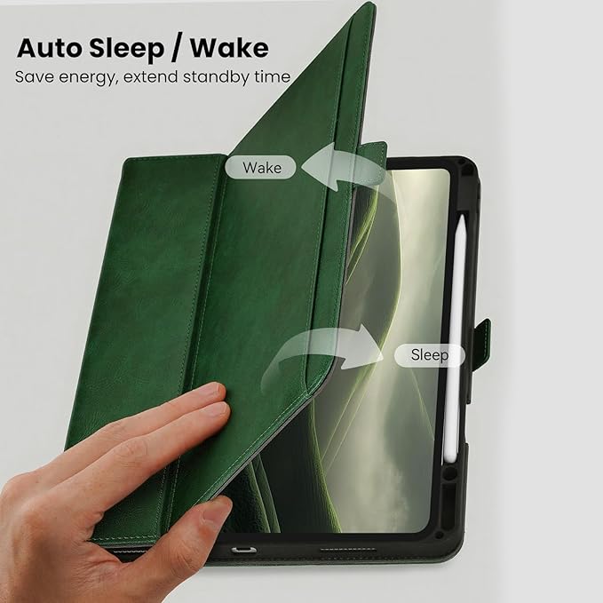Case for iPad Air 11 Inch M4/M3/M2 (2026/2025/2024),iPad Air 5th/4th Generation 10.9'' Folio Cover with Pencil Holder Pocket,Magnetic Closure,Multi Angles Stand,Auto Sleep/Wake,Green