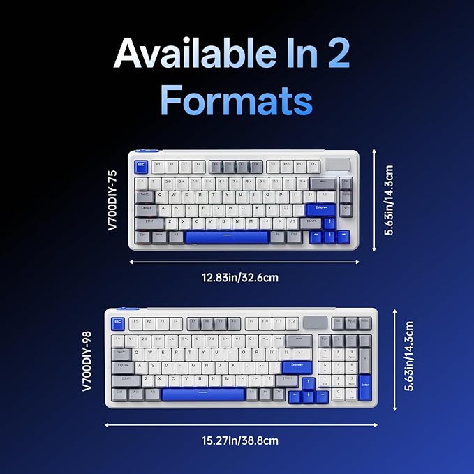 Rapoo V700DIY-98 Wireless Mechanical Keyboard, BT5.0 + 2.4GHz, Hot Swappable Custom Gaming Keyboard, Speed Silver Linear Switch, 16.8M Per-Key RGB, Gasket Mount, Creamy Sound, Full Anti-Ghosting, Blue