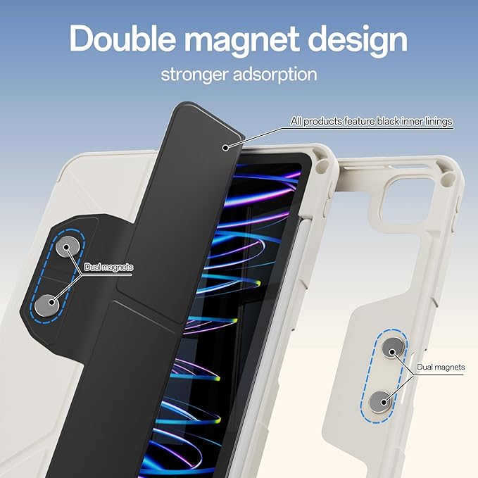 Case for iPad Pro 11 inch (4th/3rd/2nd Generation) 2022/2021/2020 with Clear Back, Multi-Angle Stand, Soft Silicone & Shockproof Tablet Protective Case (Cream)