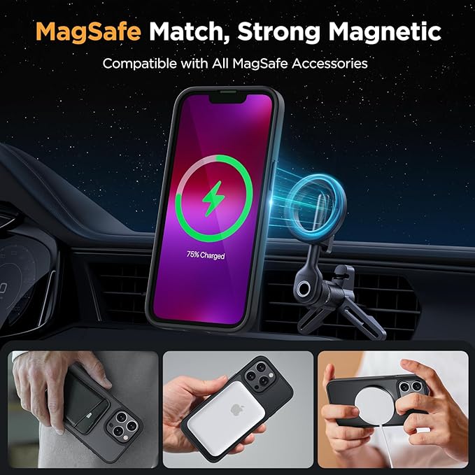 Miracase Magnetic for iPhone 13 Pro Max Case 6.7 inch (Compatible with MagSafe)（with 2X Screen Protectors） Military-Grade Protection, Anti-Fingerprint Translucent Matte Phone Case Cover, Black