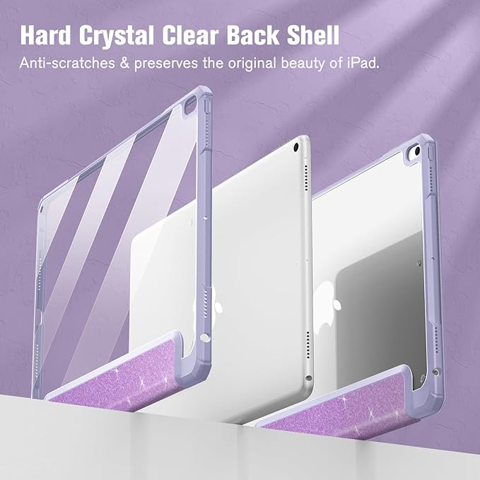 Fintie Hybrid Slim Case for iPad Air 3rd Generation 10.5" 2019 / iPad Pro 10.5 Inch 2017 - [Built-in Pencil Holder] Shockproof Cover with Clear Transparent Back Shell (Glittering Purple)