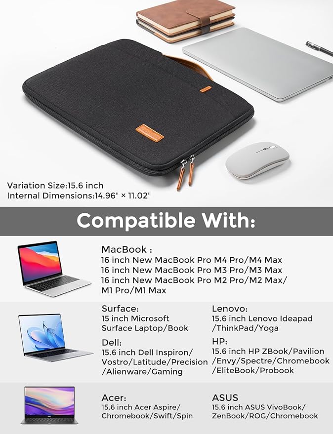 DOMISO 15.6 inch Laptop Case Sleeve Protective Cover Compatible with 16 inch MacBook Pro M4 M3 M2/Pro Max,15.6-16 inch HP Dell ASUS Lenovo Chromebook,Notebook computer carrying cases,Black