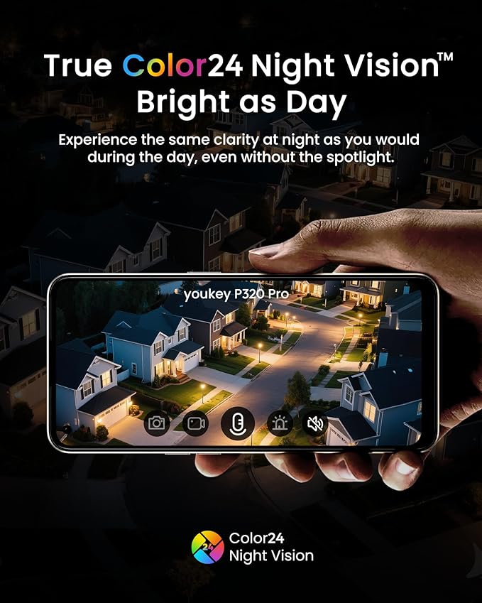 youkey 4K Plug-in Security Camera Outdoor, F1.0 Color24 Night Vision, Plug-in Cameras for Home Security Outside, 24/7 Continuous Recording, 130°FOV, 2.4/5GHz WiFi 6, Bluetooth Pairing, No Monthly Fees