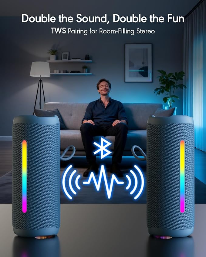 Portable Bluetooth Speaker, IPX7 Waterproof Wireless Speaker, 30W Loud Stereo Sound with Deep Bass, Bluetooth 5.4, EQ Mode for Home/Outdoor/Travel, Birthday Gifts for Adults Men Women Teen (Blue)
