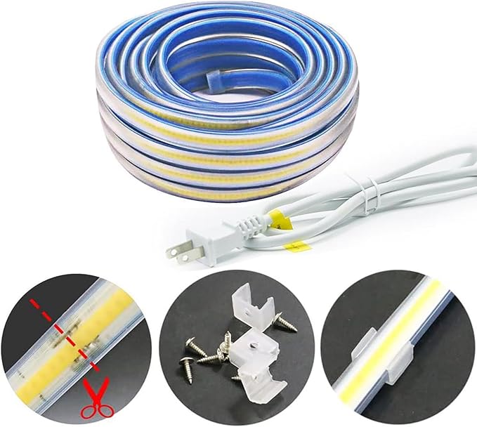 2 Meter Bright LED Strip Lights AC 110V with US Plug 6.56 Foot IP67 Waterproof COB LED Rope Lights for Kitchen Under Cabinet Lighting 6000K Cold White (Cold White, 6.56ft)