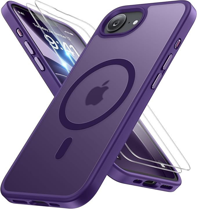 Miracase for iPhone 16e case & iPhone 17e Case for MagSafe [with 2×9H+ Screen Protectors] TOP Military-Grade Protection Shockproof with Velvet Touch for iPhone 16e/17e Phone Case 6.1", Dark Purple