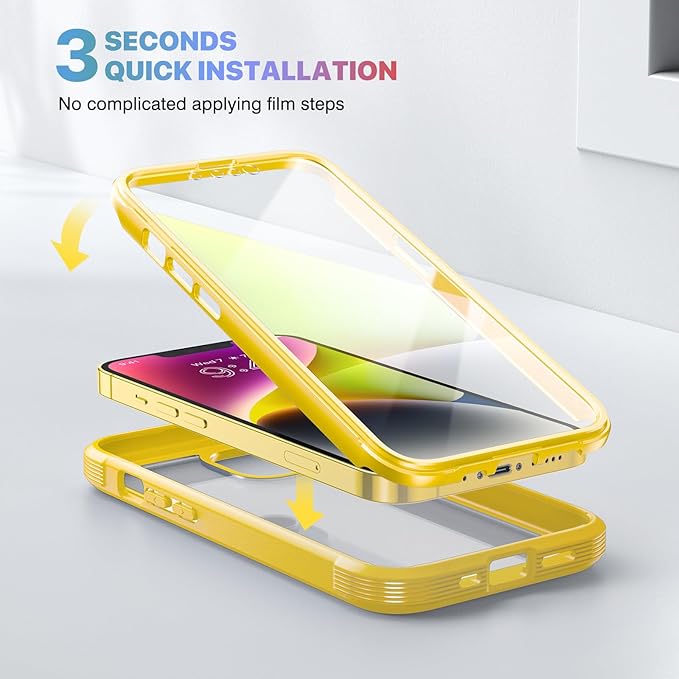 Diaclara Designed for iPhone 14 Case, Full Body Rugged Case with Built-in Touch Sensitive Anti-Scratch Screen Protector, with Camera Lens Protector for iPhone 14 6.1" (Lemon Yellow)