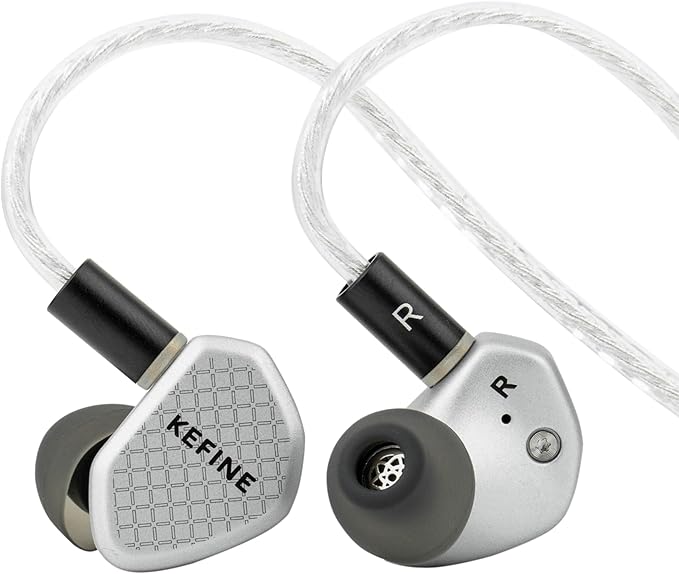 Linsoul Kefine Klean in Ear Monitor,10mm DLC Diaphragm Dynamic Driver HiFi Earphones,Wired Gaming Earbuds,Replaceable Nozzles,Detachable Silver-Plated Cable for Audiophile (No Mic 4.4mm, Silver)