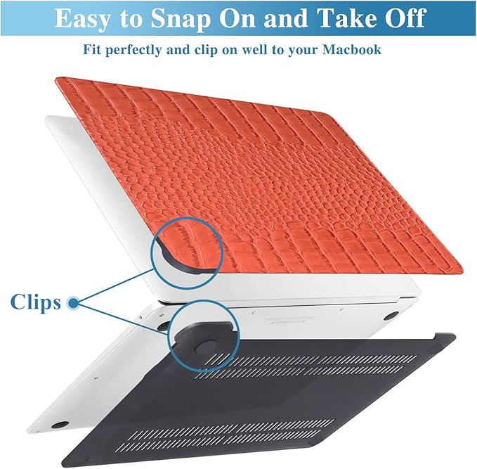 Compatible with Crocodile MacBook Air 13 inch Case 2021 2020 2019 2018 M1 A2337 A2179 A1932, Textured Elegant Luxury Aligator Skin Snakeskin PU Leather Hard Shell & Keyboard Cover, Orange