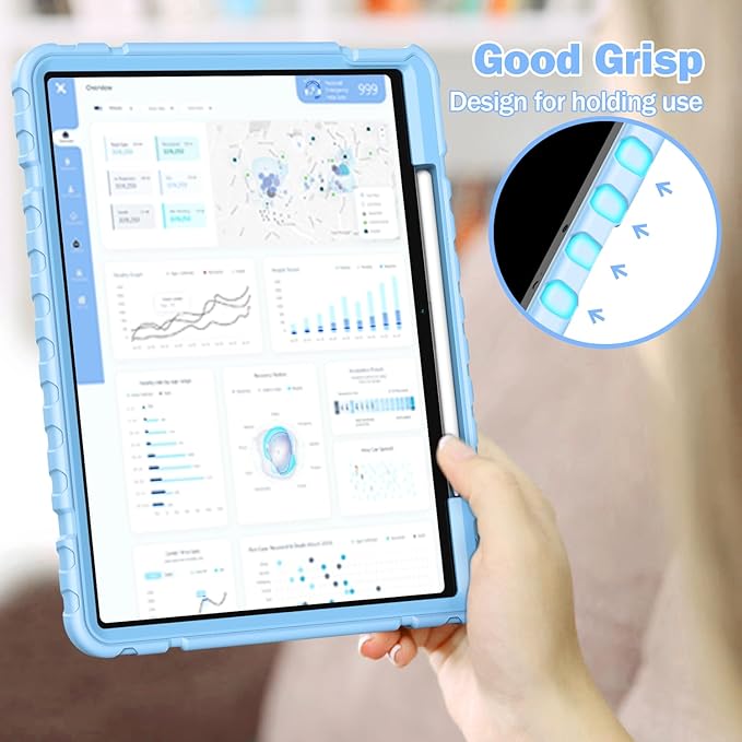 Grifobes Case for iPad Air 13-inch (M4/M3/M2) 2026/2025/2024, Heavy Duty Shockproof Rugged Protective Cover with Pencil Holder/Built-in Stand for i Pad Air 13" (Sky Blue)