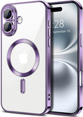 Hython Magnetic Clear for iPhone 16 Plus Case with Camera Lens Protector [Compatible with MagSafe] Luxury Plating Edge Slim Soft TPU Cover Protective Phone Case for iPhone 16 Plus 6.7", Deep Purple