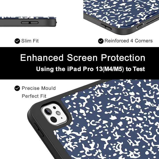 Soke Case for New iPad Pro 13 Inch (M5/M4, 2025/2024 Release), with Pencil Holder Trifold Stand Shockproof [Support Apple Pencil Charging + Auto Wake/Sleep], Soft TPU Back Cover, Book Navy