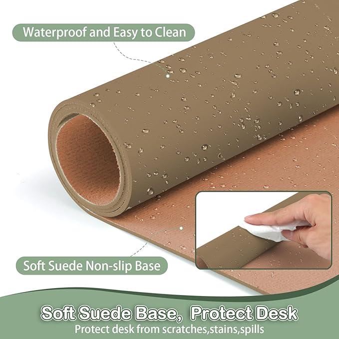 Boutilon Leather Desk Pad Protector,Non-Slip Mouse Pad,Laptop Desk Pad,Office Mouse Mat,Waterproof Leather Desk Blotter,Desk Writing Pad for Office and Home (M-Dark Apricot,30"x14")