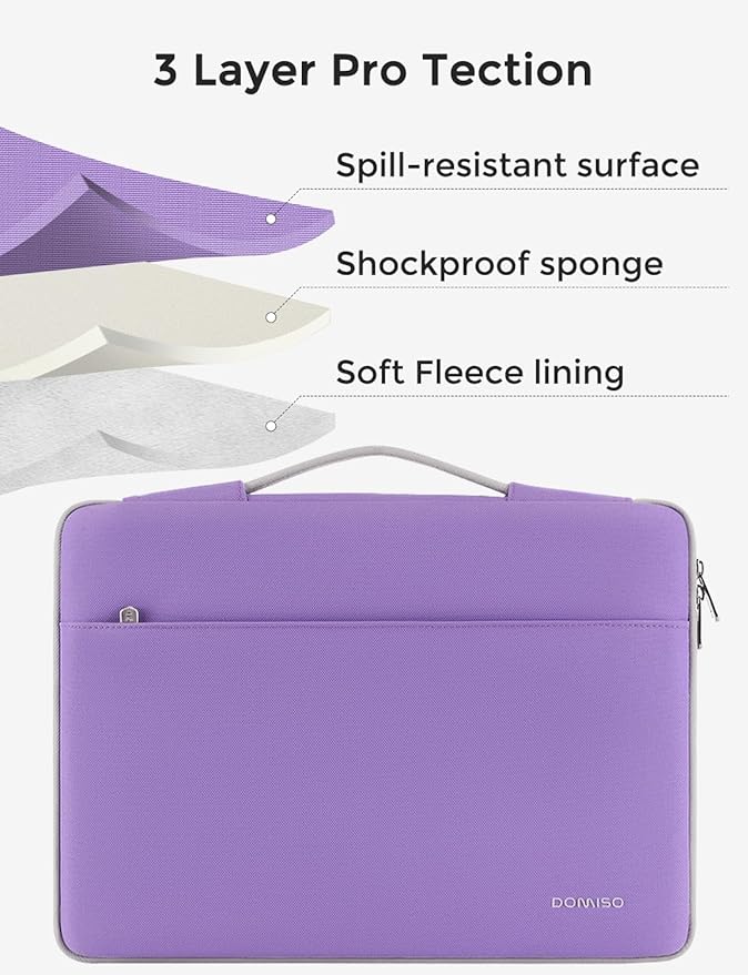 DOMISO 14 inch Laptop Case Sleeve Protective Cover Compatible with 15 inch MacBook Air M4 M3 M2,MacBook Pro,14-15 inch HP Dell ASUS Lenovo Chromebook,Waterproof Computer Cases Bag with Handle,Purple