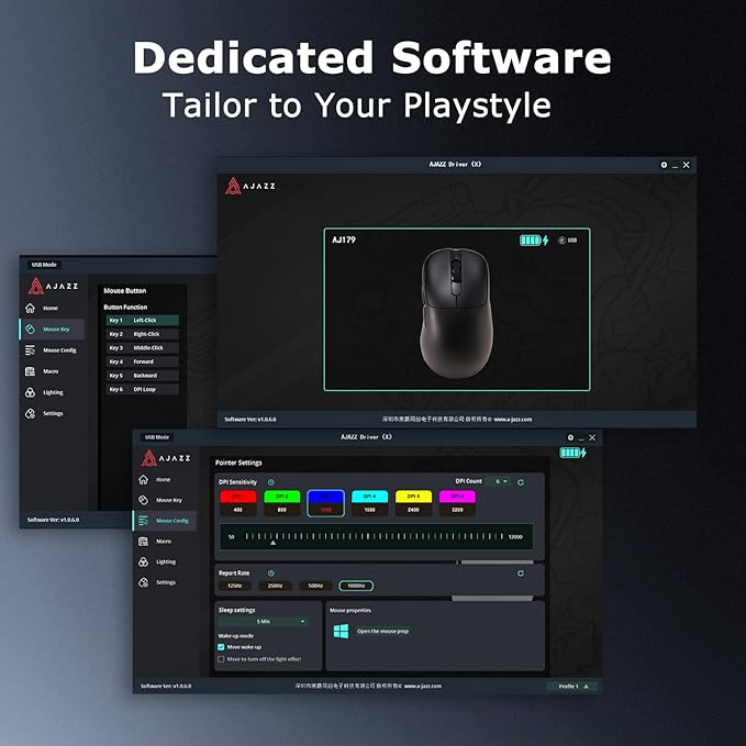 AJ179PRO PAW3395 26000 DPI Gaming Mouse, 8000Hz Polling Rate, 58g Ultra-Light, Tri-Mode (2.4G/Wired/Bluetooth 5.2), Magnetic RGB Charging Dock, Ergonomic Right-Hand Design, Black