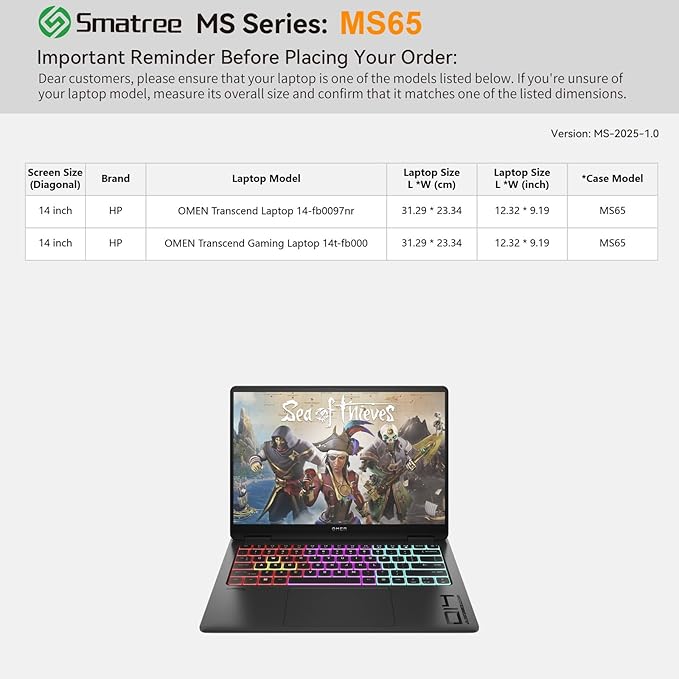 Smatree MS65 Hard EVA Protective Sleeve with Stand Compatible for 14 inch HP OMEN Transcend Laptop 14t-fb000/14-fb0097nr, Slim and Anti-Shock Notebook Bag