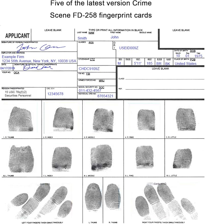 Fingerprint Cards FD-258, Reusable Ink Pad, 25 Pack, Fingerprint Cards