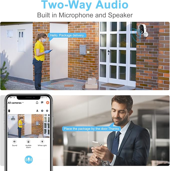 DCT 2Pcs Security Camera Wireless Outdoor, Battery Powered WiFi Surveillance Cameras for Home Security Outside, 2K Color Night Vision AI Motion Detection Siren Alarm Spotlight 2-Way Talk Waterproof
