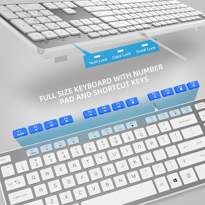 Wired USB Keyboard, Comfortable Quiet Chocolate Keys, Durable Ultra-Slim Computer Keyboard Wired(QWERTY) for PC, Windows 11/10/8/7/XP/Vista KB1430 (Sliver-1, Wired Keyboard for Windows)