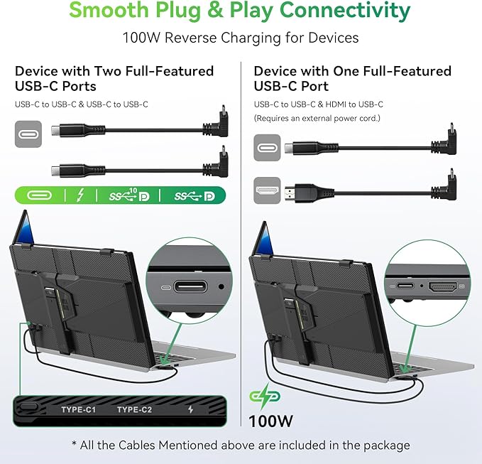 Blackview Laptop Screen Extender, 14" 1080P FHD IPS Triple Portable Monitor, Ultra-Slim Travel Dual Monitor Fit for 13"-17.3" Laptops, USB-C Plug&Play Extended Screen for Windows/Mac/Android/Switch