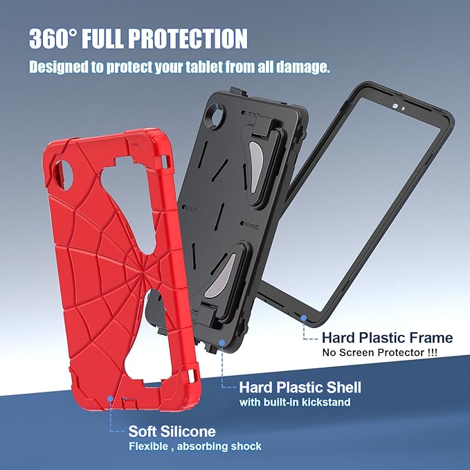 AKABEILA Compatible with Samsung Galaxy Tab A9 8.7 inch(SM-X115N)(2023) Tablet Case，Lightweight Shockproof Rugged Protective Cover with Kickstand for Kids Children Boys Babies Red Black