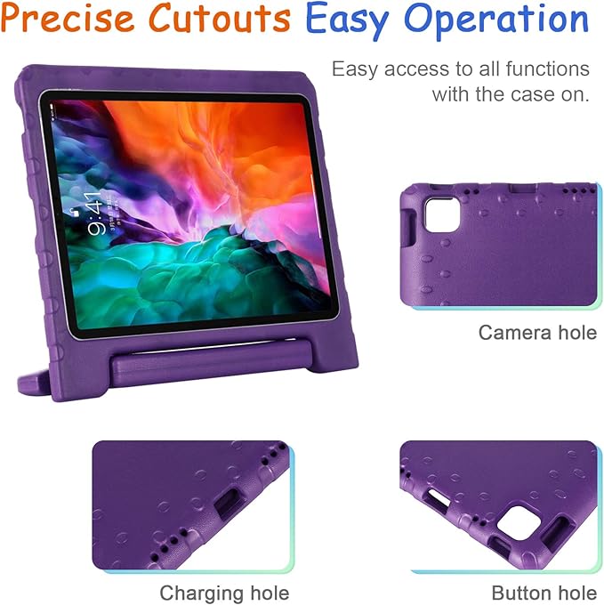 Kids Case for iPad Pro 11-inch 4th/3rd/2nd Gen 2020-2022, Techcircle [Support Pencil Charging] Handle Stand Lightweight EVA Foam Bumper Protective Child Friendly Drop Proof Cover, Purple