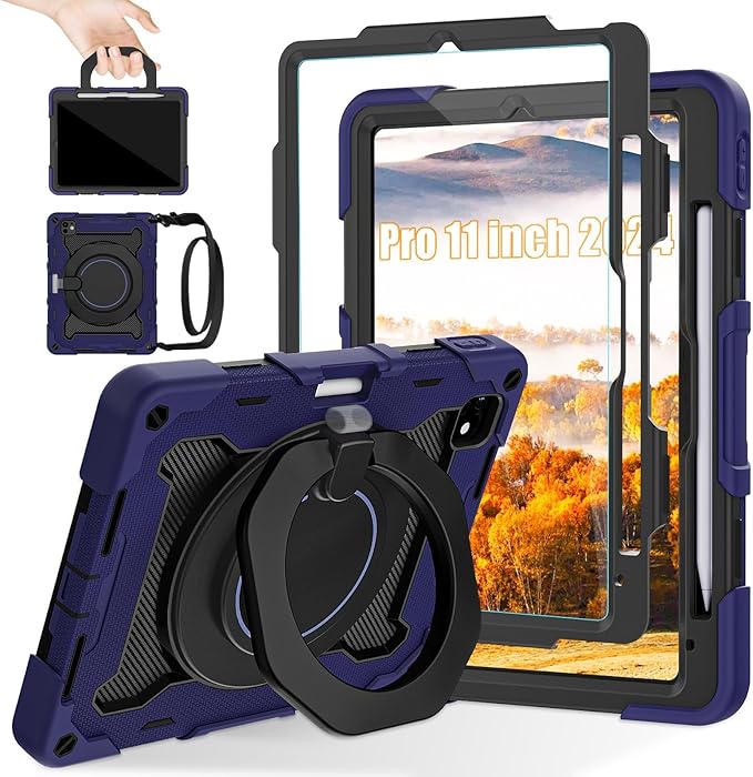 ROISKIN for iPad Pro 11 inch Case (M5/M4 (2025/2024)), Pro 11'' 6th/5th Gen -with HD Screen Protector, 360 Kickstand/Handle, Shoulder Strap, Pen Holder, Heavy Duty Military Grade - Kids Friendly