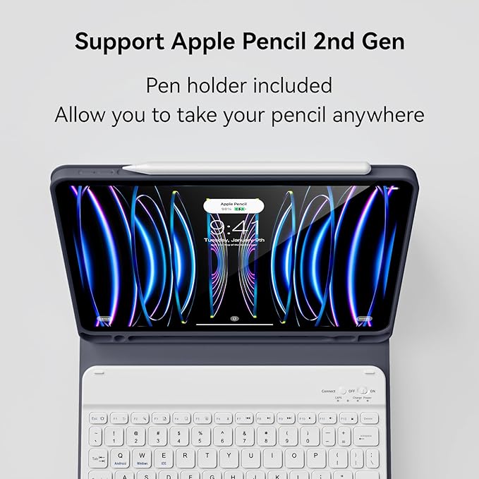 Keyboard Case for iPad Pro 11 Inch 4th Generation/Pro 3rd Gen/Pro 2nd Gen with Pencil Holder, Folio Detachable Wireless Bluetooth Keyboard & Flip Stand Case for iPad Pro 11 Inch, Purple