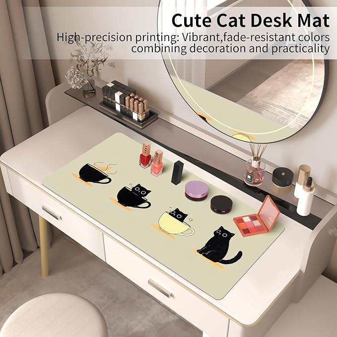 Bloss Leather Mouse Pad,Beige Anime Large Desk Pad, Cute Kawaii Cartoon Cat Desk Mats for Keyboard and Mouse,Clearance Overstock Limited Stock Discontinued Size 31.5" x 15.7"