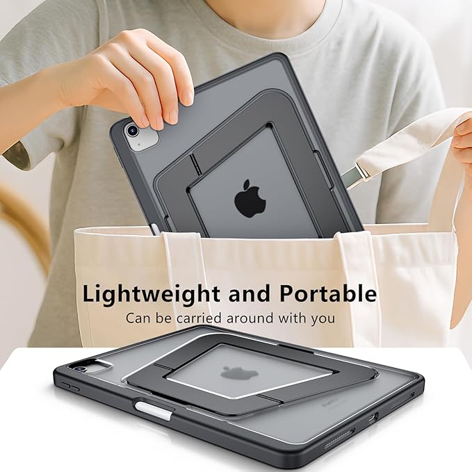 Case for iPad Air 11 inch(M4/M3/M2),iPad Air 5th (2022)/4th Gen (2020) 10.9 Inch,Pro 11 inch,Dual Multi-Angle Adjustable Kickstand Case with Built-in Pencil Holder,Hard Backplate,Black