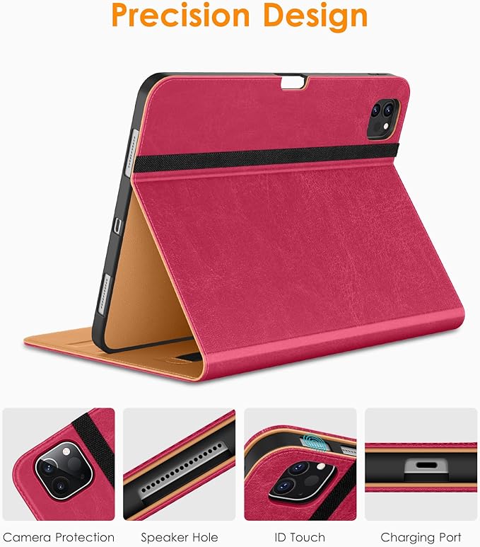 DTTO for iPad Pro 12.9 6th / 5th / 4th / 3rd Generation Case 2022/2021/2020/2018, Leather Folio Stand Cover with Built-in Apple Pencil Holder -Auto Wake/Sleep and Multi Viewing Angles, Peach