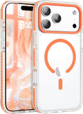 BENTOBEN Magnetic for iPhone 17 Pro Case 6.3", Compatible with Magsafe Military Shockproof Protective Cute Transparent Slim Anti-Yellowing Phone Case for iPhone 17 Pro Cover, Clear Orange