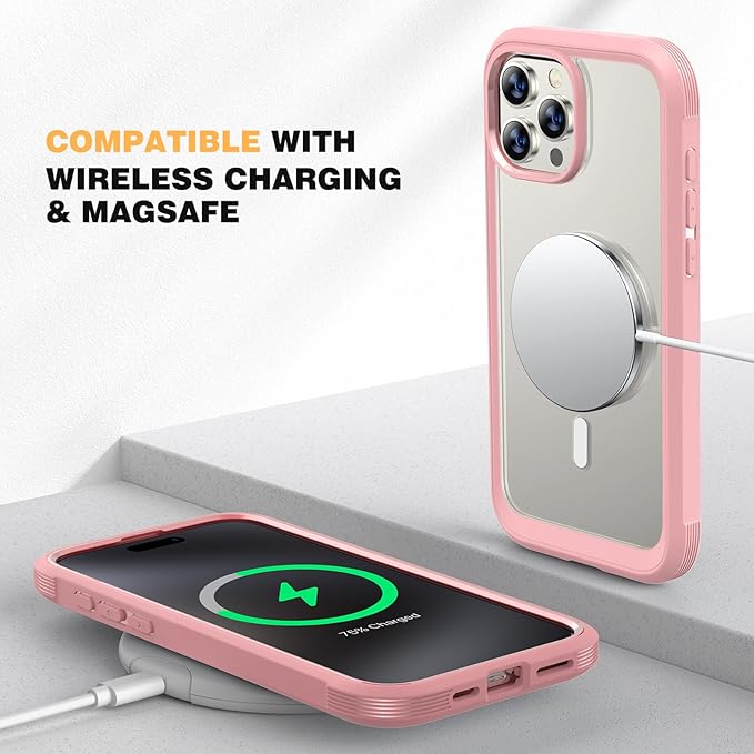 Diaclara Designed for iPhone 15 Pro Max Case, Full Body Rugged with Built-in Touch Sensitive Anti-Scratch Screen Protector, Soft TPU Bumper Case for iPhone 15 ProMax 6.7", Pink