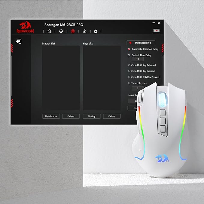 Redragon M612 PRO RGB Gaming Mouse, 8000 DPI Wired/Wireless Optical Mouse with 9 Programmable Buttons & 6 Backlit Modes, BT & 2.4G Wireless, Software Supports, White