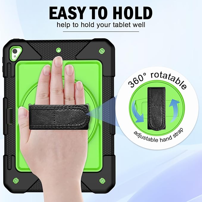 BMOUO Case for iPad 6th/5th Generation Case (9.7 inch, 2018/2017), 360°Rotating Stand, Hand/Shoulder Strap Shockproof iPad 9.7” Case for iPad Air 2, Black and Green