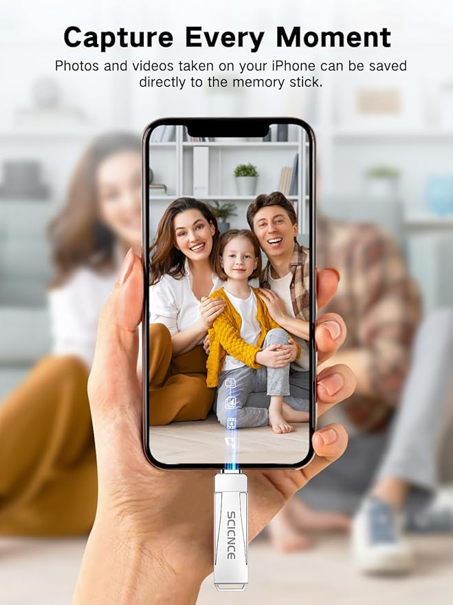 256GB Phone Flash Drive Photo Stick, USB Memory Stick for Photo Video Backup & Storage, No APP Required, Compatible with iPhone iPad Android PC, Bright Silver