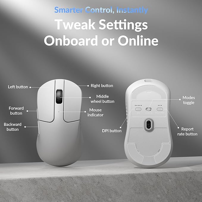 Keychron M3 Mini 8K Wireless Bluetooth 5.3/2.4 GHz/Wired Optical Mouse, Ultra-Lightweight 55g Programmable PixArt 3950 Sensor with up to 30,000 DPI/ 750 IPS for Windows Mac Linux - White