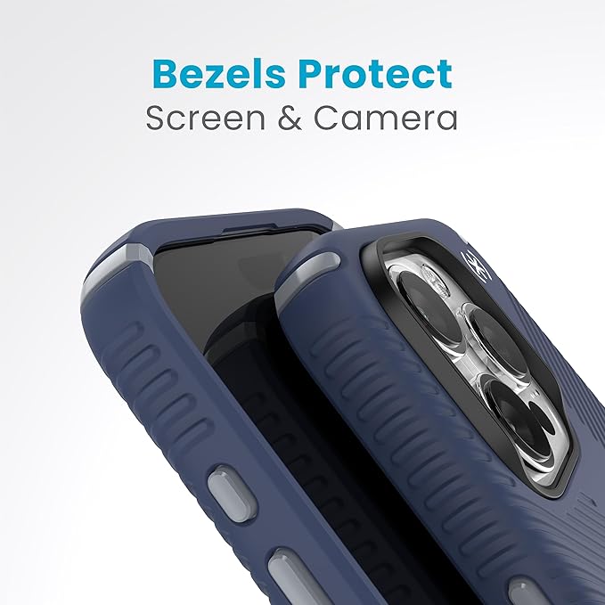 Speck iPhone 15 Pro Case - Built for MagSafe, Drop Protection Grip - Scratch Resistant, Soft Touch, 6.1 Inch Phone Case - Presidio2 Grip Coastal Blue/Dust Grey/White
