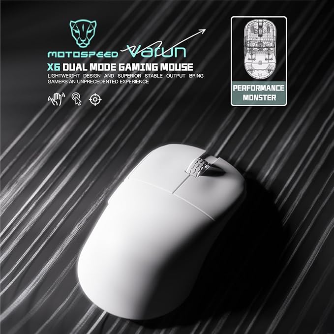MOTOSPEED X6 Wireless Gaming Mouse,Two-Mode 8K/USB-C Mouse Up to 26000DPI,PAW3395 Optical Sensor Lightweight 46g,5 programmable Button,500MAh Battery Life,Computer Mouse for Laptop,PC,Mac(Black)