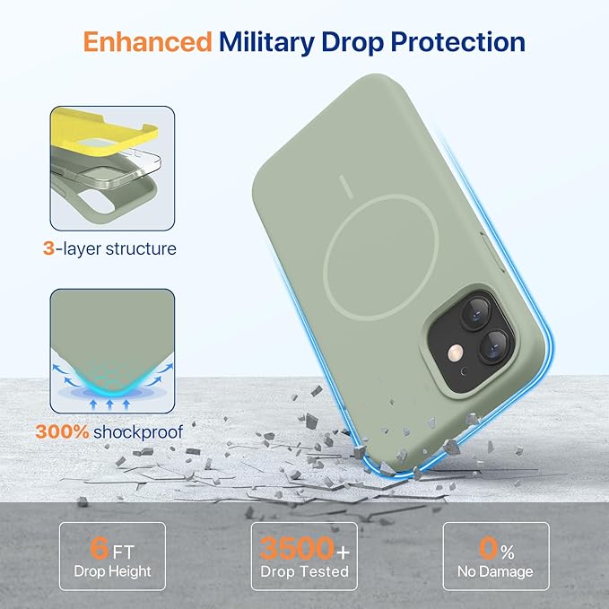 Miracase Magnetic for iPhone 12 Case/iPhone 12 Pro Case, [Soft Anti-Scratch Microfiber Lining], Compatible with MagSafe,Liquid Silicone Shockproof Drop Protection Phone Case for 12/12 Pro,Patina Green