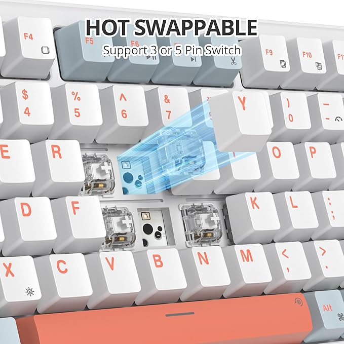 75% Wired Gaming Keyboard, Hot Swappable Gasket Mount, White Switch, 82 Keys TKL Mechanical Keyboard, NKRO Creamy for PC Laptop Windows Gamer (Salmon)
