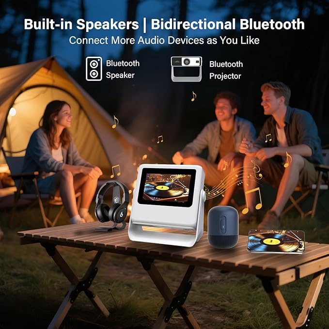 4K Support Native 1080P Touch Screen Projector with WiFi Bluetooth, Auto Focus Smart Portable Game Projector, Built-in Apps Mini Outdoor Movie Projector for Bedroom Home Theater