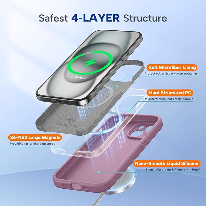 Miracase Compatible with iPhone 15 Case, [Soft Anti-Scratch Microfiber Lining], Liquid Silicone Case Gel Rubber Shockproof Drop Protection Phone Case for iPhone 15, Blackcurrant