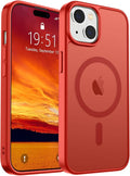 SUPFINE Magnetic for iPhone 15 Case (Compatible with MagSafe) (Military Grade Drop Protection) Slim Translucent Matte Shockproof with Anti-Fingerprint Phone Case, Red
